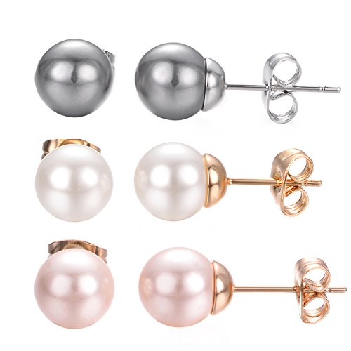 Yoursfs 3 Pairs Faux Pearl Stud Earrings Sets For Women 18K Gold Plated Elegant Small Round Pearl Stud - style: 3-Pair Faux Pearl Earring Set