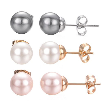 Yoursfs 3 Pairs Faux Pearl Stud Earrings Sets For Women 18K Gold Plated Elegant Small Round Pearl Stud - style: 3-Pair Faux Pearl Earring Set