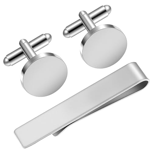 3Pcs Gold Tie Clip and Cufflink Set for Men - color: Silver