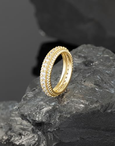Bling Halo Stacking Ring for Men Women - 18k Gold Plated Stackable Cubic Zirconia Band - Created Diamond Iced Out Hip Hop Jewelry Gifts - color: Mens Style A-Gold Plated, size: 9