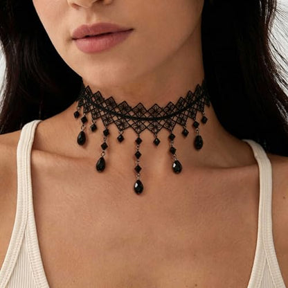 Black Necklaces for Women,Adjustable Layered Collar,Goth Jewelry - color: Mesh Pendant
