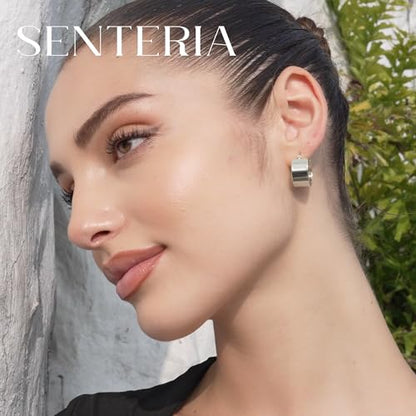 Chunky Gold Hoop Earrings Hoop Earrings Thick Gold Hoop Earrings for Women | for Sensitive Ears Gold Chunky Hoop Earrings Hypoallergenic 14K Gold Plated Hoops Non Tarnish Big Thick Hoops 18/25/30mm - color: Silver 25mm