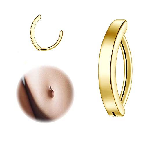 Clicker Belly Button Ring Hoop Belly Button Ring 14G Navel Ring | Surgical stainless steel hinged belly button ring for belly button piercing, navel body jewelry for women and men - color: 4pcs Gold