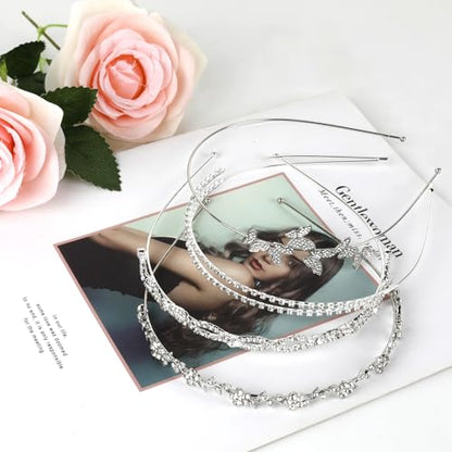 4 Pack Silver Rhinestone Headbands Wedding Beadband Bridal Headband For Women Gifts - color: silver