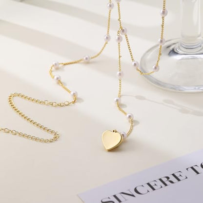 CAROVO Belly Waist Chain for Women 14K Gold Silver Plated Layered Body Chains Boho Cuban Figaro Pearl Heart Coin Satellite Bead Belly Chain Sexy Bikini Body Jewelry for Women Adjustable - style: E:Pearl Heart GD