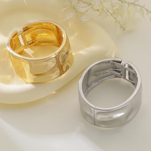 Bangle Bracelets for Women | 14K Gold Plated Trendy Wide Bracelets | Hinged Arm Cuff Bangles Chunky Bracelet for Women - color: Style B-Silver Plated Bangles