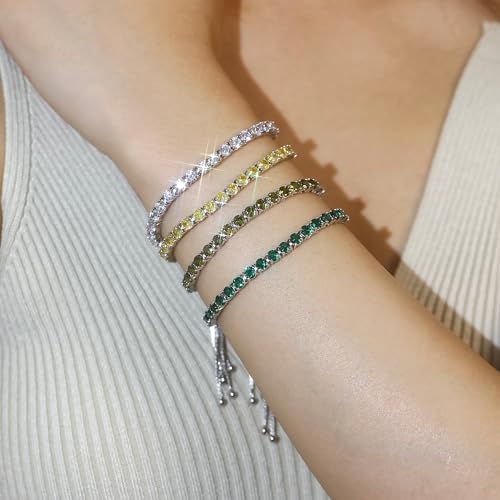 FANCIME Birthstone Bracelet Jewelry for Women Sterling Silver Tennis Bracelet Classic Bolo Adjustable Chain Fine Jewelry Anniversary Birthday Gifts for Women Mom Wife Her - color: 05-Emerald