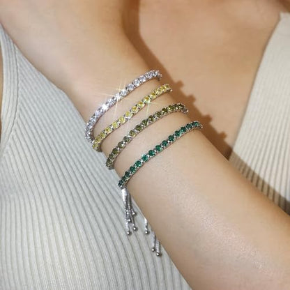 FANCIME Birthstone Bracelet Jewelry for Women Sterling Silver Tennis Bracelet Classic Bolo Adjustable Chain Fine Jewelry Anniversary Birthday Gifts for Women Mom Wife Her - color: 04-CZ