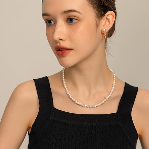 Pearl Necklace for Women Paperclip Chain Chunky Gold Necklace, Freshwater Cultured Pearls Trendy Link Chain 18K Gold Plated Dainty Pearl Choker - color: 6mm White Pearl Necklace