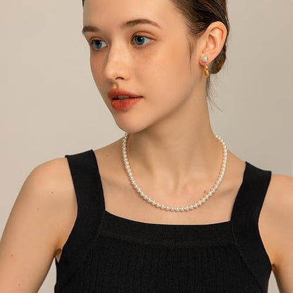 Pearl Necklace for Women Paperclip Chain Chunky Gold Necklace, Freshwater Cultured Pearls Trendy Link Chain 18K Gold Plated Dainty Pearl Choker - color: 6mm White Pearl Necklace