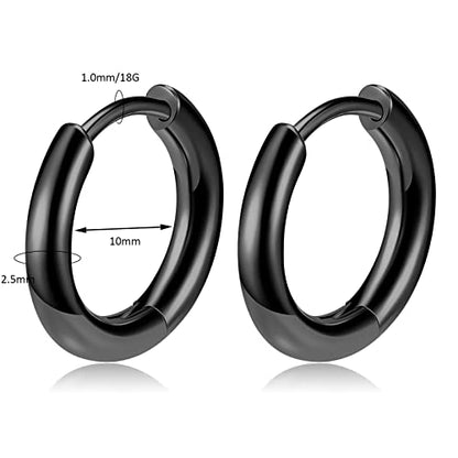 Titanium Huggie Hoop Earrings Hypoallergenic Nickel Free Hinged Sleeper Earrings for Sensitive Skin Cartilage Helix Lobes - style: Huggie 10mm black