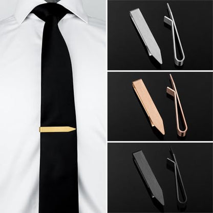 HAWSON Gold Silver Black Rose Gold Tie Clips for Men, Skinny Bars Pins Tacks Set 2.2 Inch for Necktie Suit Accessories - style: 4-Pack Multi-Color Set