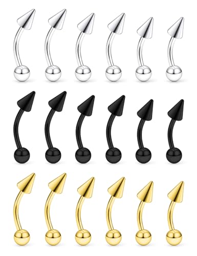18Pcs Angel Bites Piercing Jewelry Surgical Steel Vertical Labret Lip Jewelry 16G Snake Bites Piercing Jewelry Curved Barbell Long Spike Eyebrow Rings for Women Men Bar Length 6mm/8mm/10mm - style: spike length 4mm