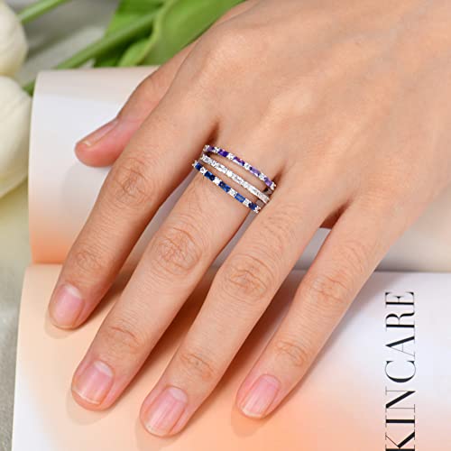 JO WISDOM 925 Sterling Silver Wedding Band for Women Thin Stacking Ring Half Cubic Zirconia Eternity Engagement Ring - color: 02-Feb-amethyst