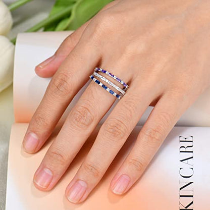 JO WISDOM 925 Sterling Silver Wedding Band for Women Thin Stacking Ring Half Cubic Zirconia Eternity Engagement Ring - color: 02-Feb-amethyst