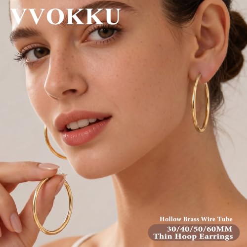 2MM S925 Sterling Silver Hoop Earrings Thin Gold Large Hoop Earring Lightweight Hypoallergenic Big Silver Thin Hoops Earring Gold Hoops Earrings for Women 30/40/50/60 MM - color: 40mm-Gold