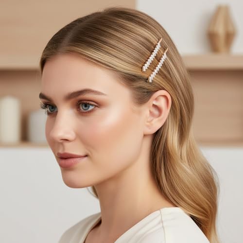 4 PCS Gold Hair Pins Rhinestone Barrette Pearl, Crystal Wedding Leaf Barrette, Sparkly Bridal Hair Clips Accessory for Women Girls