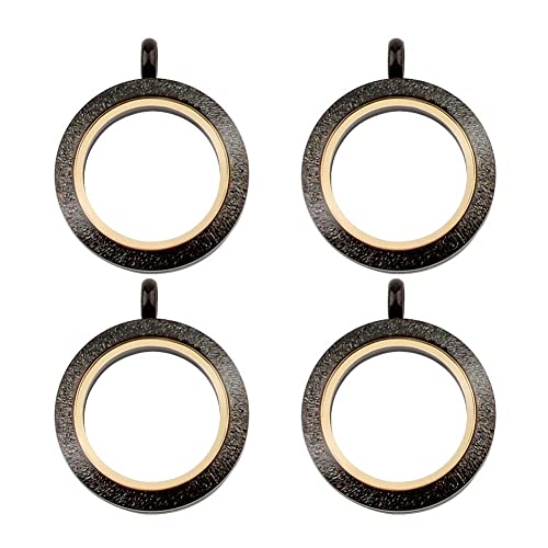 WANDIC Photo Charms, Set of 4 Matte Stainless Steel Round Memory Locket Pendant Bridal Wedding Bouquet Charms for Photo or Wedding, 25mm - color: 4pcs-gun Black Matte