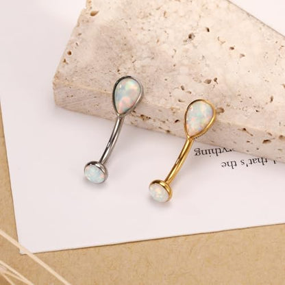 PEAKLINK G23 Titanium Eyebrow Ring 16G Rook Daith Tragus Helix Piercing Internal Threaded Curved Barbell Vertical Labret Lip Jewelry Small Belly Button Ring - color: Gold with White Opal