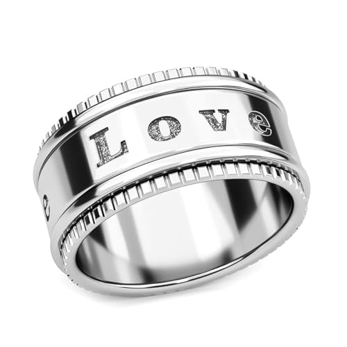 SHOP LC DELIVERING JOY 925 Sterling Silver Mom Spinner Ring - Statement Boho Beach Handmade Unique Jewelry for Mens Women - Anxiety Stress Reliving Rings Engagement, Anniversary - Gifts for Womens - color: Love