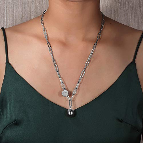 14K Gold Long Layered Chain Link Necklaces for Women Gold or Silver Harmony Ball Pendant Paperclip Necklace Adjustable Earth Map Chain Necklace - color: Silver