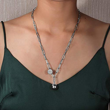14K Gold Long Layered Chain Link Necklaces for Women Gold or Silver Harmony Ball Pendant Paperclip Necklace Adjustable Earth Map Chain Necklace - color: Silver