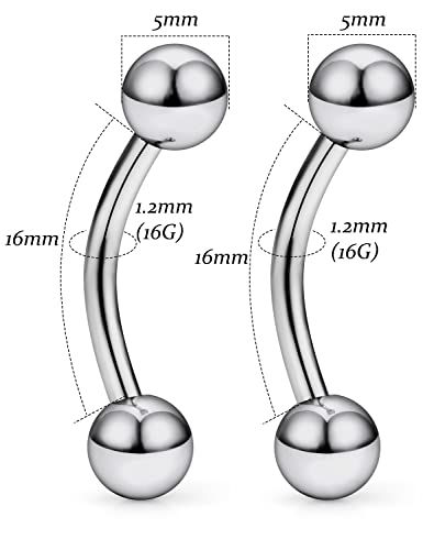 14G 16G Eyebrow Piercing Jewelry G23 Titanium Curved Barbell Eyebrow Ring Vertical Labret Lip Jewelry Rook Daith Earrings Piercing Jewelry for Women Men 6mm 8mm 10mm 12mm 14mm 16mm - color: 16G-16mm