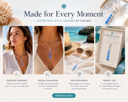 Blue Fire Opal Necklace for Women – Silver Bar Pendant Necklace, Ocean Inspired Coastal Jewelry, Adjustable 18-20 Inch Chain