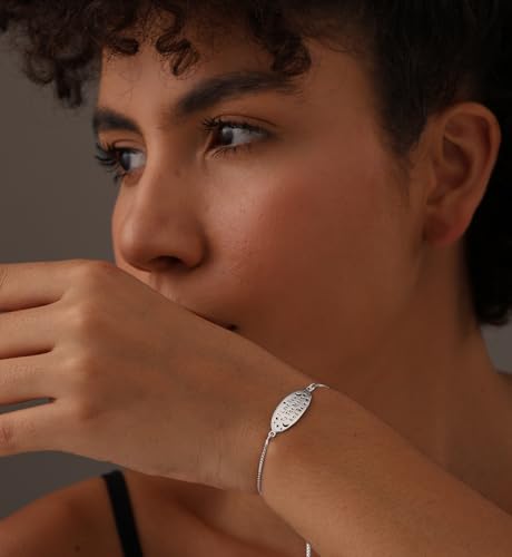 LeCalla 925 Sterling Silver Sliding Bolo Bracelet | Lightweigh Adjustable Chain Bracelets for Women | Valentine's Day Gift Friendship Sister Mom - color: Oval Moon & Back