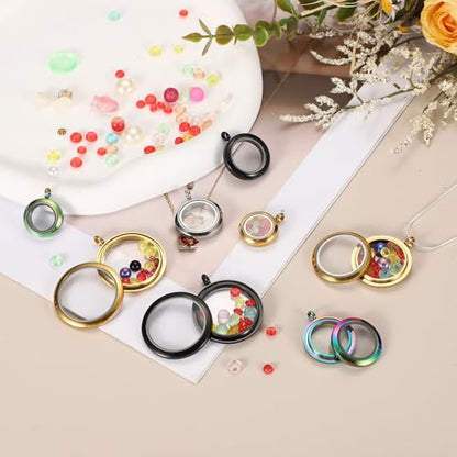 MECCANIXITY Living Memory Locket Charm, Round Floating Locket Pendants Stainless Steel Clear Glass Photo Charm - color: Gold, size: 12.7/18/23 mm