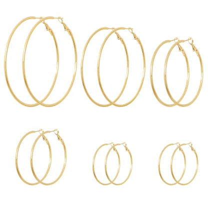 6 Pairs Gold Hoop Earrings for Women 14K Gold Plated Hoop Earrings Set Hypoallergenic Stainless Steel Earring Lightweight Dangle Loop Earring Set