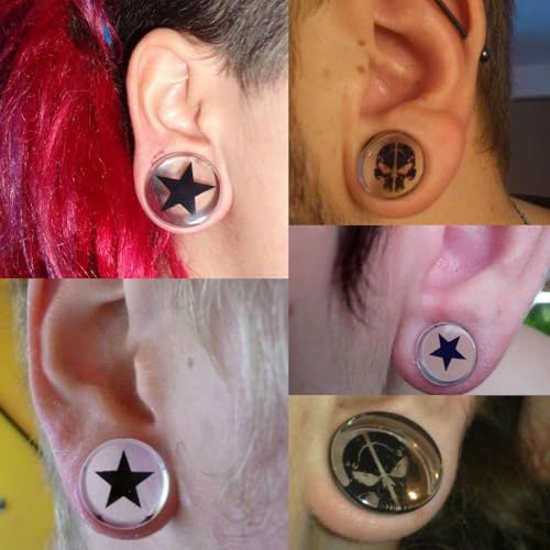 Acrylic Epoxy Double Flare Flesh Tunnel Gauge Earring Ear Piercing available size 0g (8mm) to 1" (50mm)(1 Pair) - color: Silver, size: 1 = 25mm