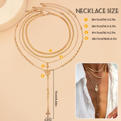 Layered Cross Necklace Set for Women, Layered Choker Necklaces Trendy Jewelry, Colorful Enamel Beaded Y-Shaped Lariat Necklace, Boho Multilayer Cross Necklace for Party and Daily Wear - color: Gold-01