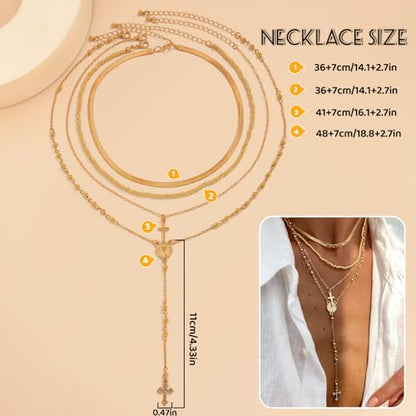 Layered Cross Necklace Set for Women, Layered Choker Necklaces Trendy Jewelry, Colorful Enamel Beaded Y-Shaped Lariat Necklace, Boho Multilayer Cross Necklace for Party and Daily Wear - color: Gold-01