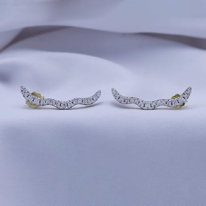 Round Cut White Cubic Zirconia Wave Shaped Ear Climbers Stud Earrings in 14K Gold Plated Sterling Silver With Push Back for her - color: yellow-gold-plated-silver