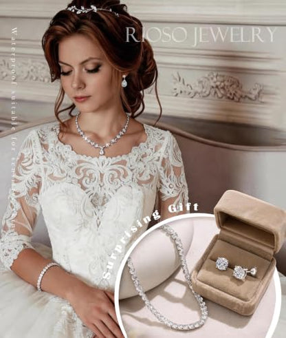 RIOSO Silver Clutch Purse Prom Wedding Jewelry Sets for Women Rhinestone Clutch Silver Necklace and Earring Bracelet Accessories Set for Wedding Formal Bridal Bridesmaid Evening Prom Jewelry