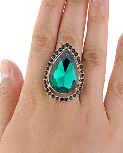 NYFASHION101 Radiant Teardrop Stone Adjustable Cocktail Statement Ring - color: Encircled Teardrop, Green/Gold-Tone