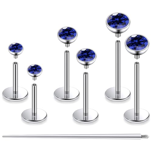 F136 Titanium 20/18/16G Internally Threaded Flat Back Stud Earrings Nose Rings Lip Medusa Monroe Labret 6/8/10mm Short/Long Bar Piercing Jewelry with Taper for Women Men - color: Blue, size: 20g=0.8mm