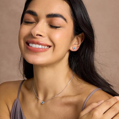 CoBi Halo Stud Earrings for Women, Cubic Zirconia Earrings, Birthstone Heart Earrings Simulated Diamond Valentine's Day - color: Aquamarine