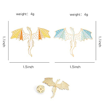 ROFARSO Dragon Enamel Lapel Pin Set Cartoon Flying Dragon Pin, Accessory for Backpacks Clothing Bags Hats Shirts(2piccs pin set)