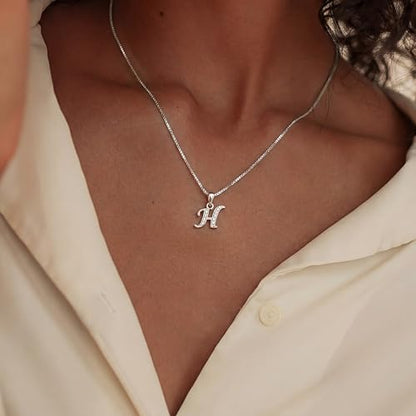 Initial Necklace for Women, 14K Gold Silver Plated Box Chain Letter Pendant, Trendy Name Necklace, Dainty Personalized Charm Jewelry Gift for Her - color: Silver, style: H
