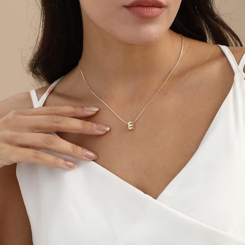 14K Gold Plated Bubble Letter Necklace, Tarnish Free and Waterproof Dainty Initial Necklace for Women, Trendy Personalized Gold Jewelry Gift for Her - color: Gold, style: E