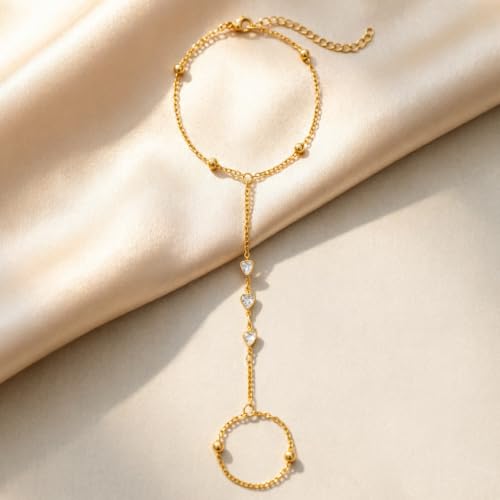 DELUU 7Pcs Gold Plated Hand Chain Bracelet for Women,Stack Bracelet Set | 14K Gold Plated,Adjustable Hand Chain,Ring Bracelet,Comfortable and Smooth,Sturdy and Durable,Daily Wear for Trendy Women