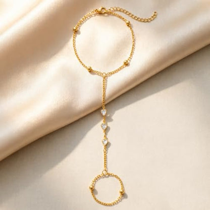 DELUU 7Pcs Gold Plated Hand Chain Bracelet for Women,Stack Bracelet Set | 14K Gold Plated,Adjustable Hand Chain,Ring Bracelet,Comfortable and Smooth,Sturdy and Durable,Daily Wear for Trendy Women