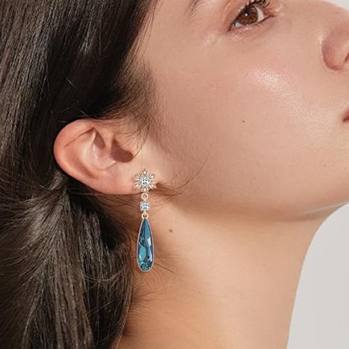 Austrian Crystal Teardrop Earrings Flower Dangle Earrings for Women 14K Gold Plated Drop Stud Earrings Hypoallergenic Jewelry - color: Dark Blue