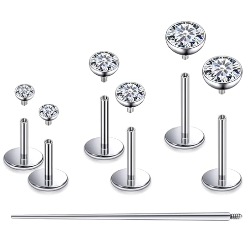 F136 Titanium 20/18/16G Internally Threaded Flat Back Stud Earrings Nose Rings Lip Medusa Monroe Labret 6/8/10mm Short/Long Bar Piercing Jewelry with Taper for Women Men - color: White, size: 18g=1.0mm