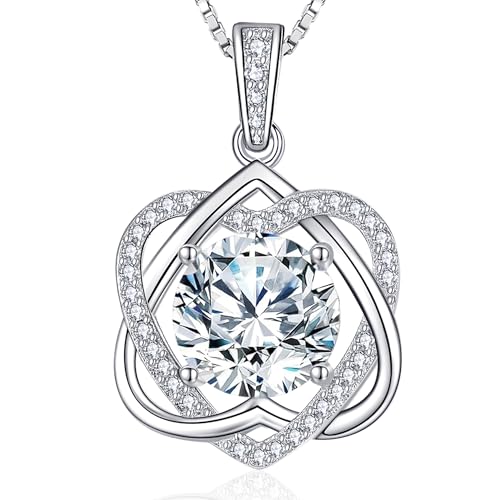 InfinityLove Heart Pendant Necklaces for Women, 2-5 Carat Moissanite Heart Necklace, Anniversary Birthday Christmas Valentine Engagements Mothers Day Jewelry for Wife Her Girlfriend Mom Daughter - color: Silver-5CT