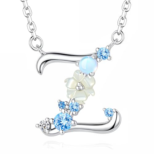 VIKI LYNN Initial Necklace for Women 925 Sterling Silver Initial A to Z Letter Pendant Necklace with Blue Flower Cubic Zirconia Birthday Engagement Gift for Women,Mom, Couple - style: Letter Z