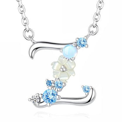VIKI LYNN Initial Necklace for Women 925 Sterling Silver Initial A to Z Letter Pendant Necklace with Blue Flower Cubic Zirconia Birthday Engagement Gift for Women,Mom, Couple - style: Letter Z
