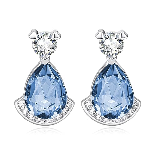 Birthstone Teardrop Crystal Stud Earrings for Women 925 Sterling Silver Solitaire Studs Halo Earrings for Birthday Gifts Teardrop Earrings for women - style: L December